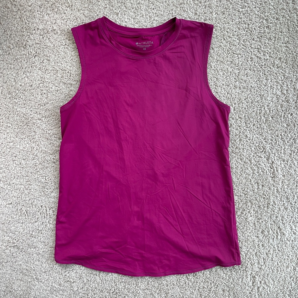 Athleta Sunlover UPF Tulip Cut Open Back Pink Purple Sleeveless Tank Size XS